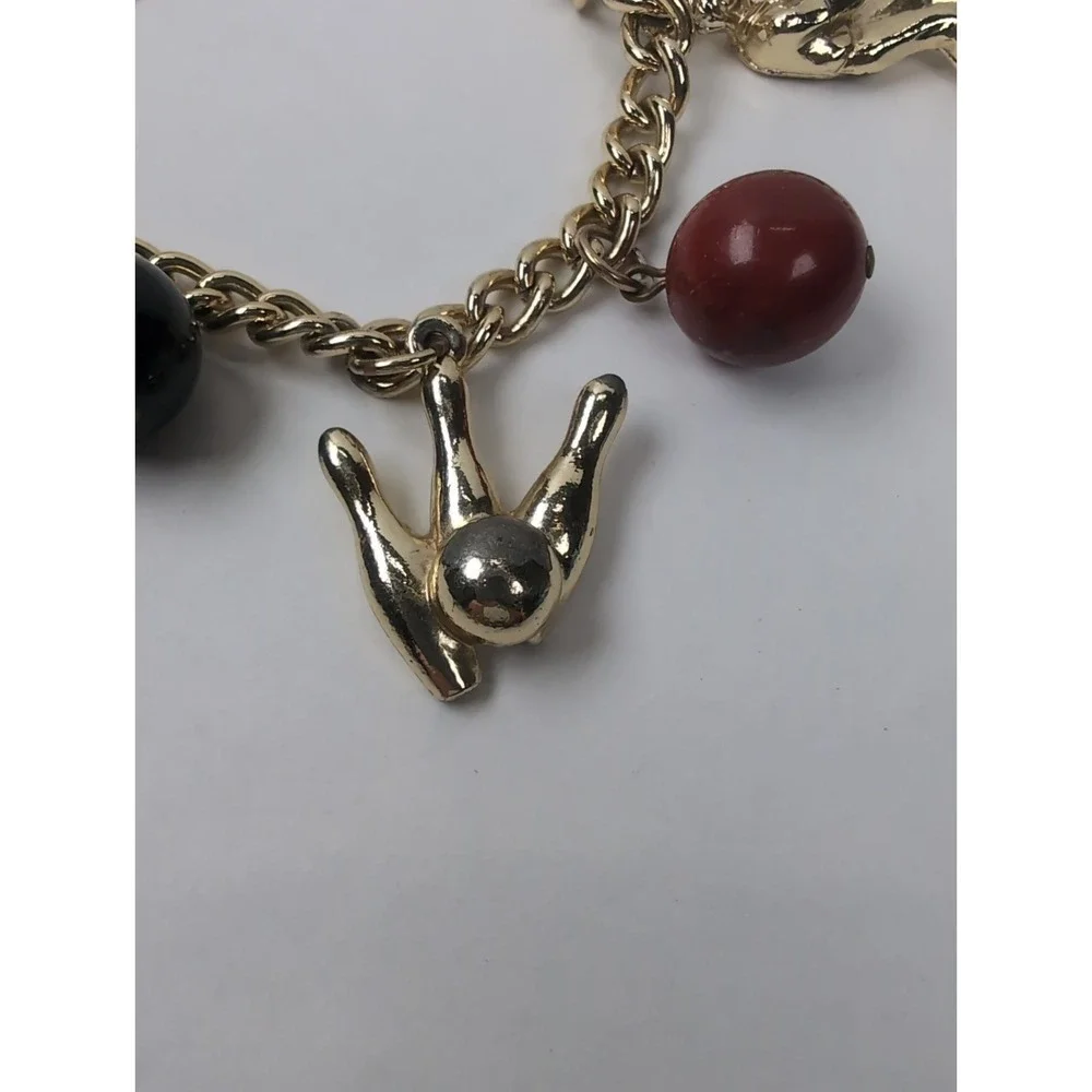Vintage Bowling Gold Tone Charm Bracelet Classic Costume Jewelry Sports
